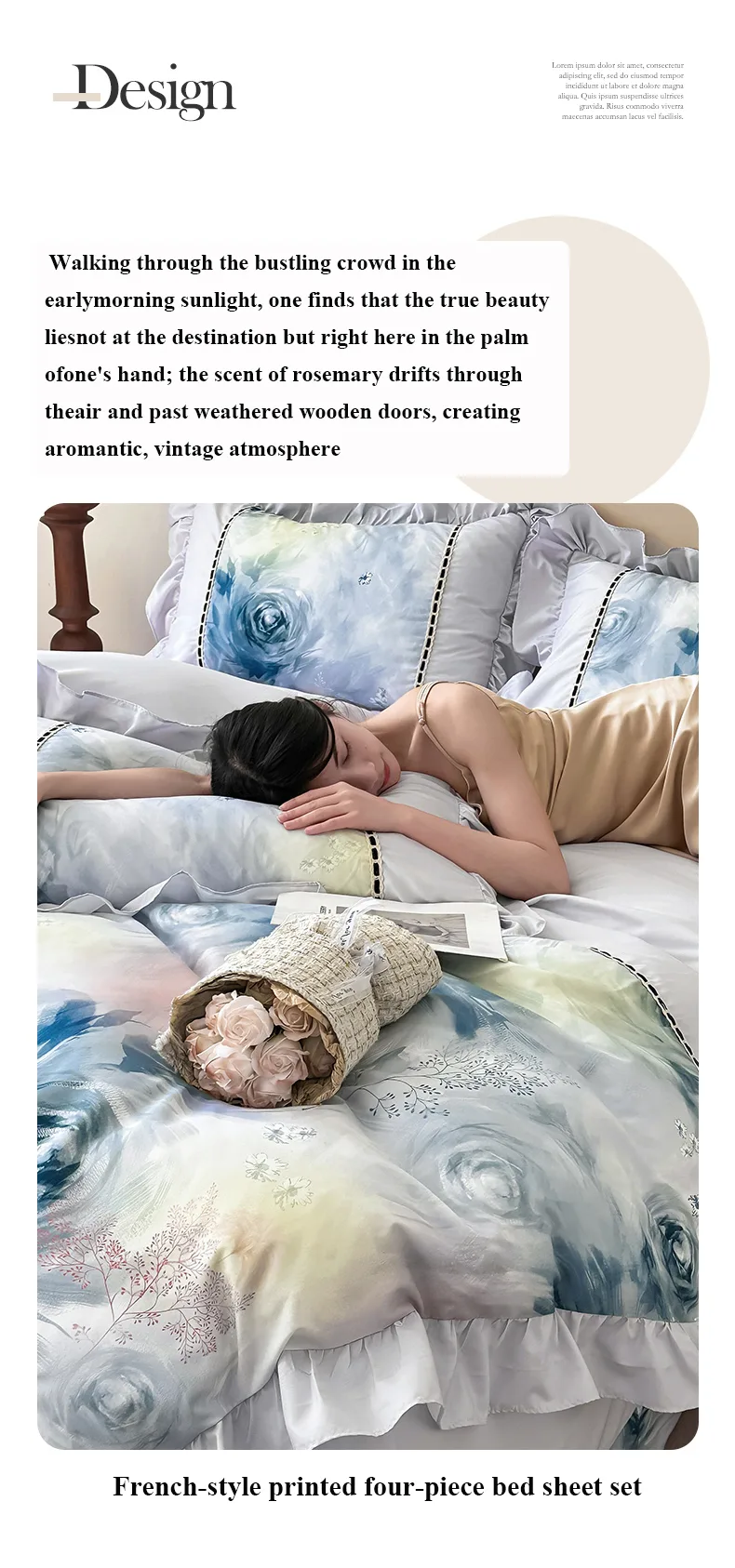 Blue Enchantres Style Printed Combed Cotton 4-Piece Bedding Set