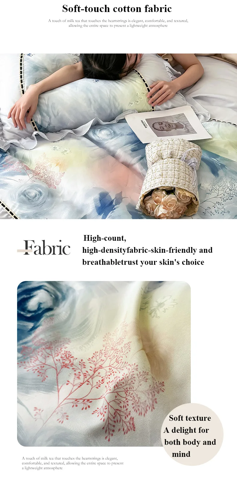 Blue Enchantres Style Printed Combed Cotton 4-Piece Bedding Set