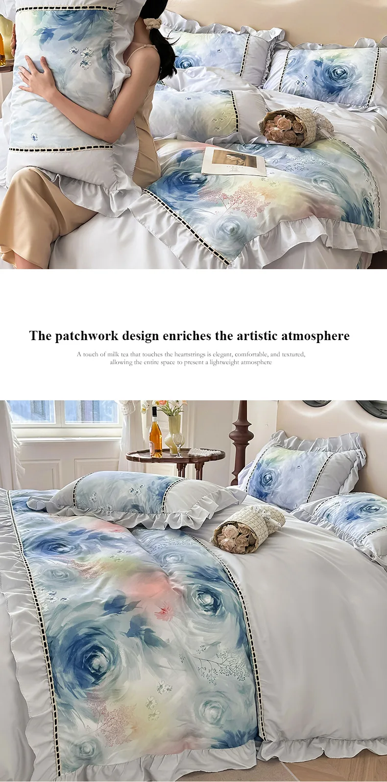 Blue Enchantres Style Printed Combed Cotton 4-Piece Bedding Set