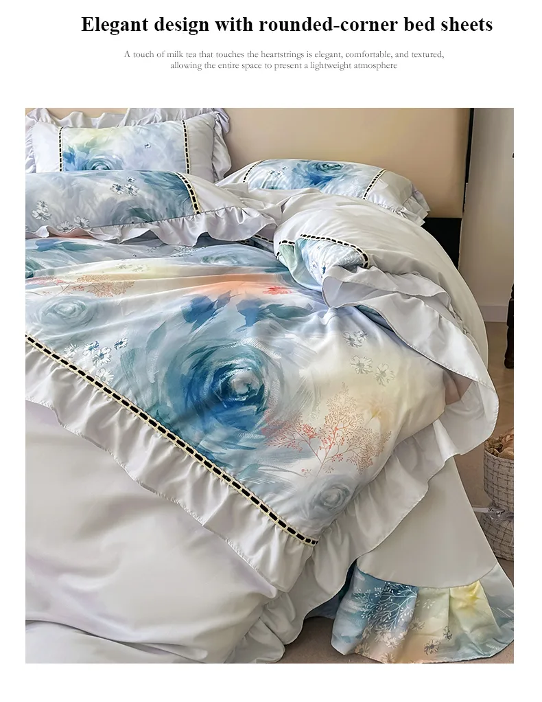 Blue Enchantres Style Printed Combed Cotton 4-Piece Bedding Set