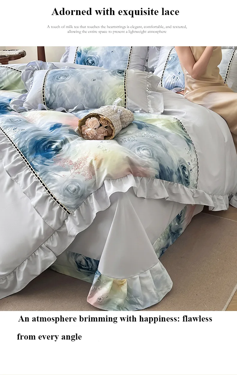 Blue Enchantres Style Printed Combed Cotton 4-Piece Bedding Set