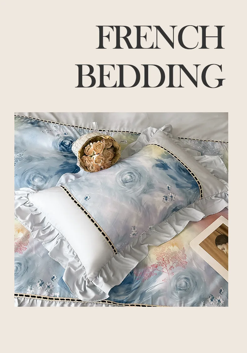 Blue Enchantres Style Printed Combed Cotton 4-Piece Bedding Set