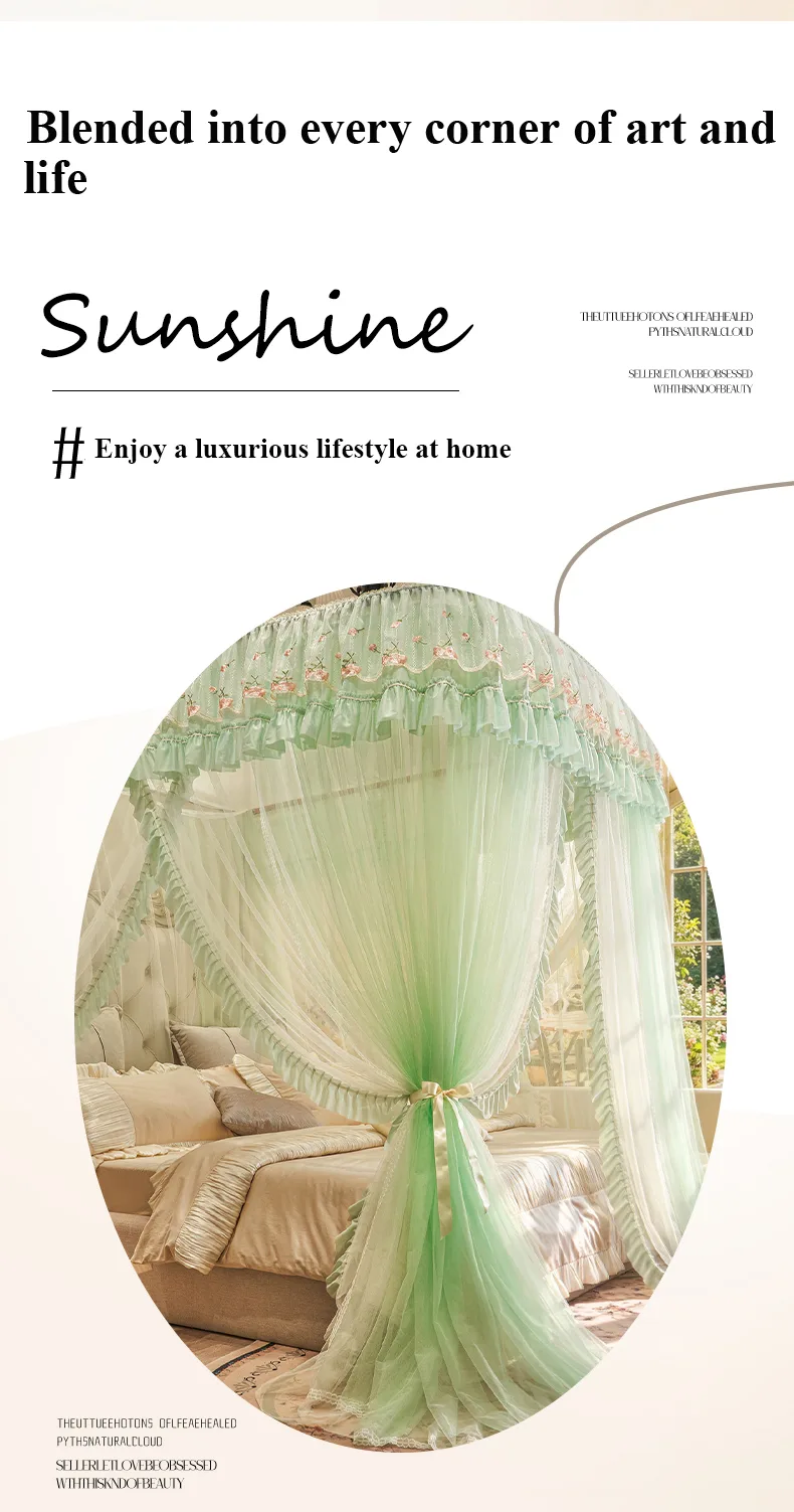 Double-Track French Embroidery U-Rail Floor-Standing Mosquito Net Cloud Rail Flower Border - Fruit Green Double-Track French Embroidery U-Rail Floor-Standing Mosquito Net Cloud Rail Flower Border - Fruit Green