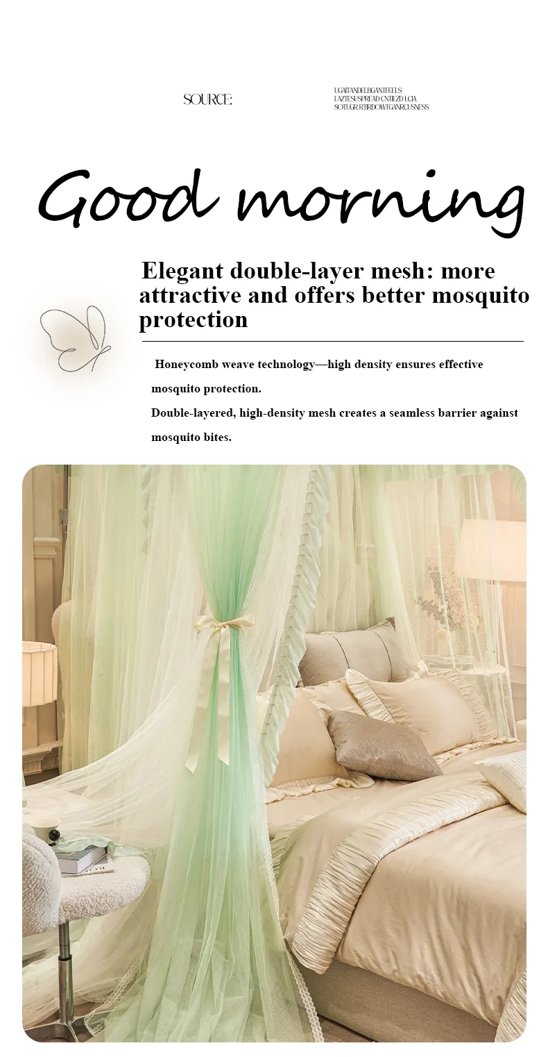 Double-Track French Embroidery U-Rail Floor-Standing Mosquito Net Cloud Rail Flower Border - Fruit Green Double-Track French Embroidery U-Rail Floor-Standing Mosquito Net Cloud Rail Flower Border - Fruit Green