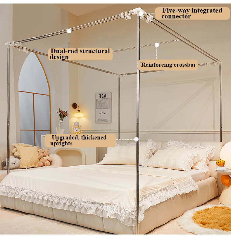 Dreamy Fluttering Dance Double-Bar Five-Way Connector Printed Floor-Length Curtain-Style Mosquito Net