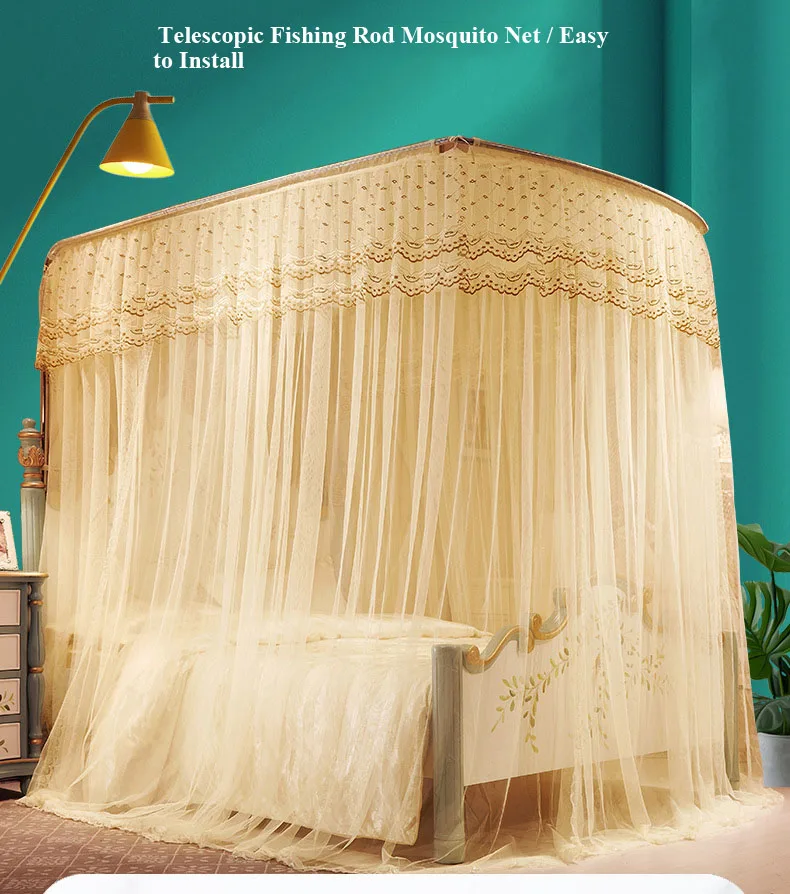 Telescopic Mosquito Net with U-Shaped 3-Door Opening and Reinforced Floor-Standing Stand Telescopic Mosquito Net with U-Shaped 3-Door Opening and Reinforced Floor-Standing Stand