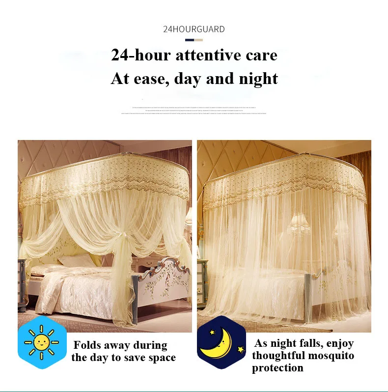 Telescopic Mosquito Net with U-Shaped 3-Door Opening and Reinforced Floor-Standing Stand Telescopic Mosquito Net with U-Shaped 3-Door Opening and Reinforced Floor-Standing Stand