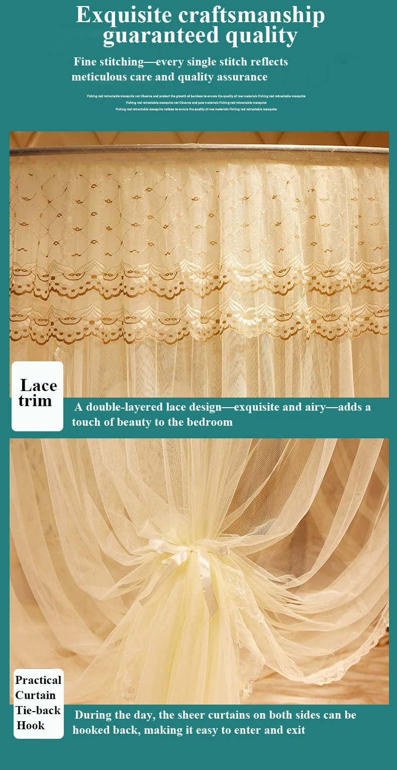 Telescopic Mosquito Net with U-Shaped 3-Door Opening and Reinforced Floor-Standing Stand Telescopic Mosquito Net with U-Shaped 3-Door Opening and Reinforced Floor-Standing Stand