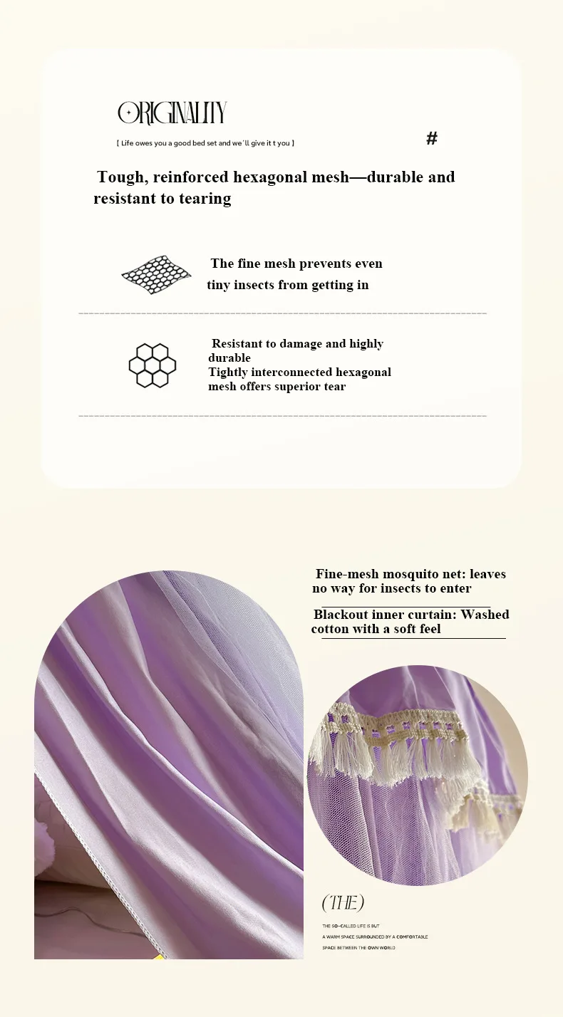 French Romantic Lace-Trimmed Floor-Length Double-Layer Bed Canopy/Mosquito Net Exquisite Purple
