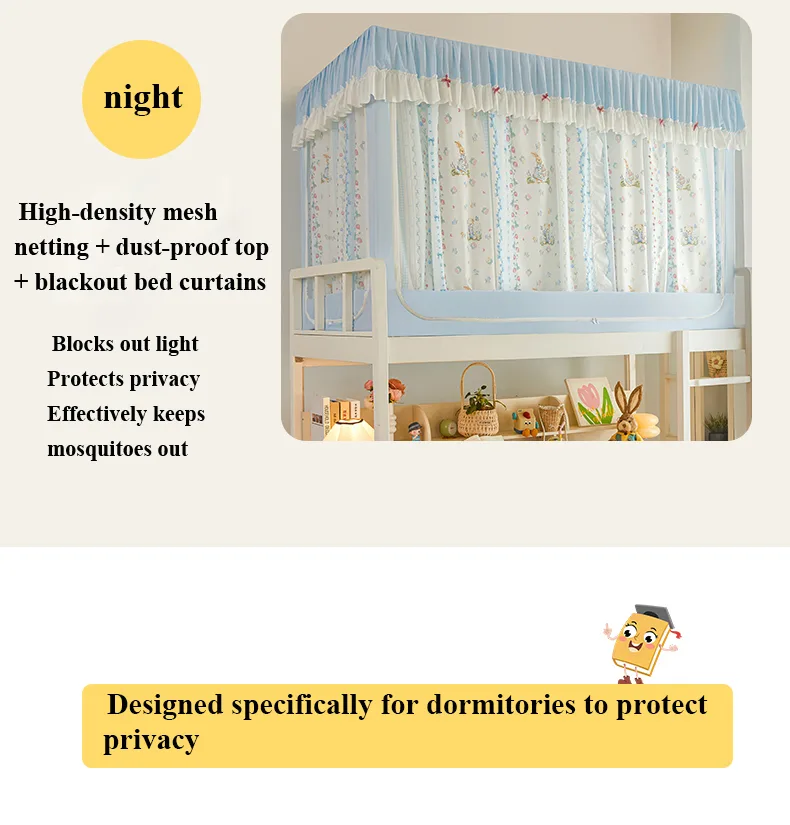 Thickened fabric student-style bed canopy with cartoon print Blueberry Rabbit