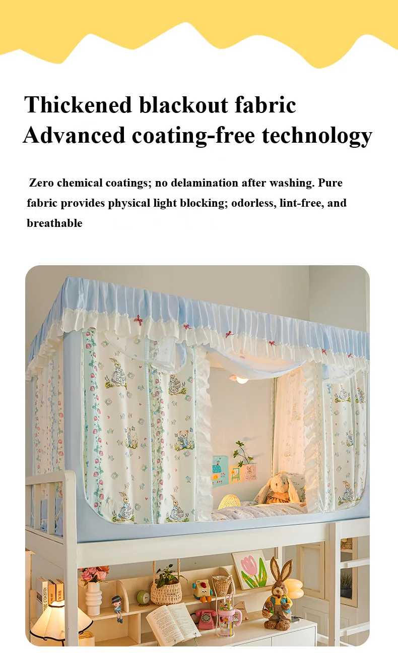 Thickened fabric student-style bed canopy with cartoon print Blueberry Rabbit