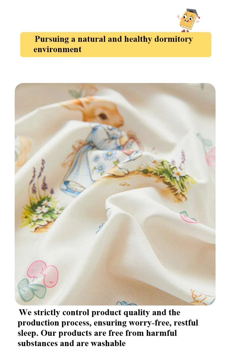 Thickened fabric student-style bed canopy with cartoon print Blueberry Rabbit