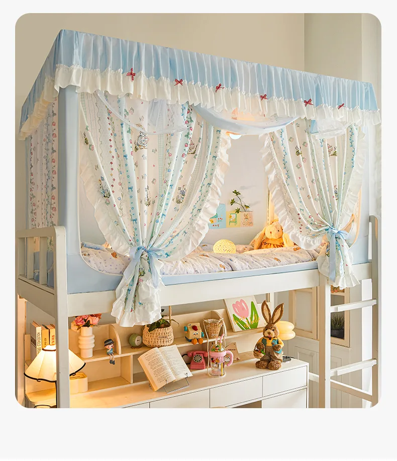 Thickened fabric student-style bed canopy with cartoon print Blueberry Rabbit