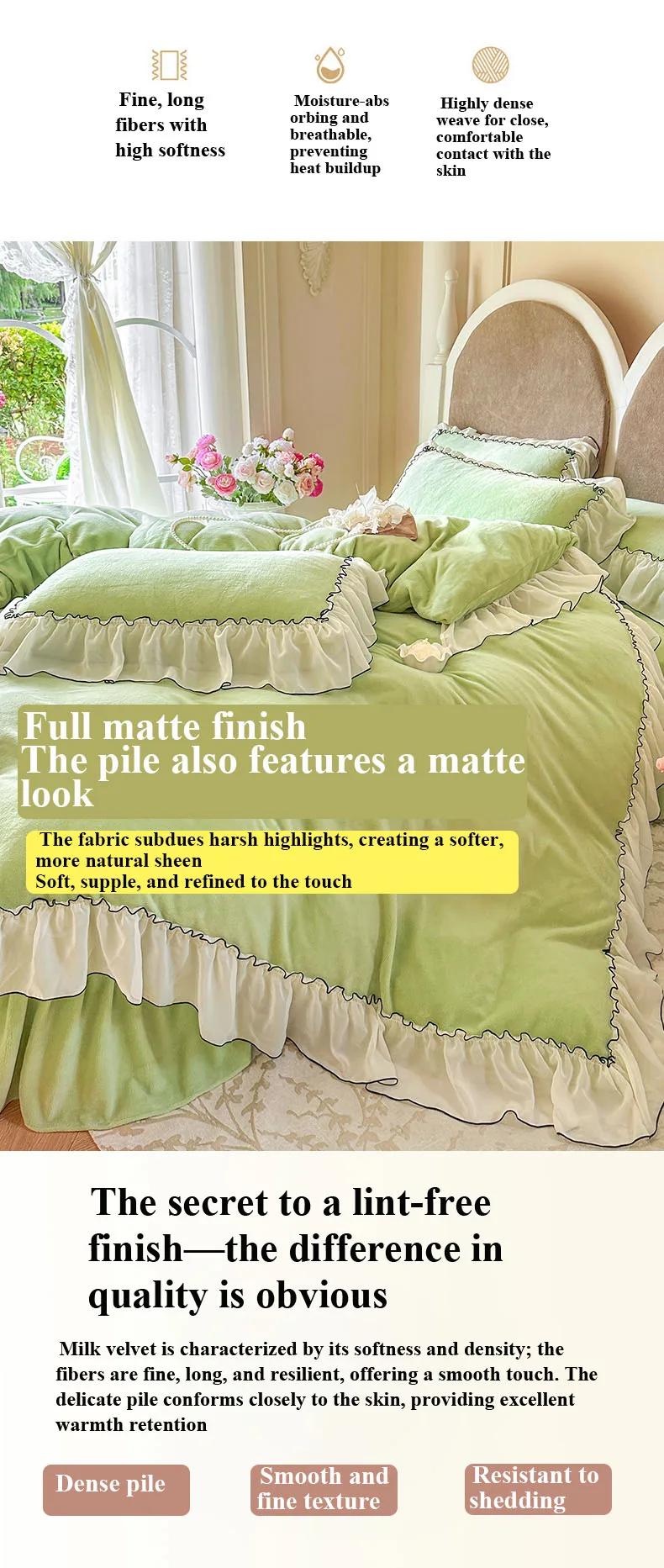 French-Style Thickened Milk Fleece 4-Piece Bedding Set – Baza (Fruit Green)