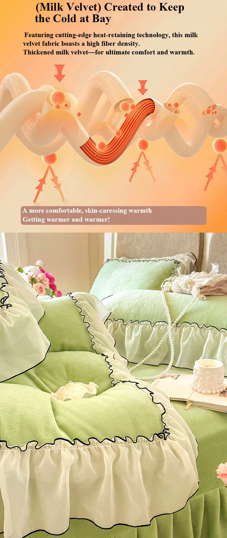 French-Style Thickened Milk Fleece 4-Piece Bedding Set – Baza (Fruit Green)