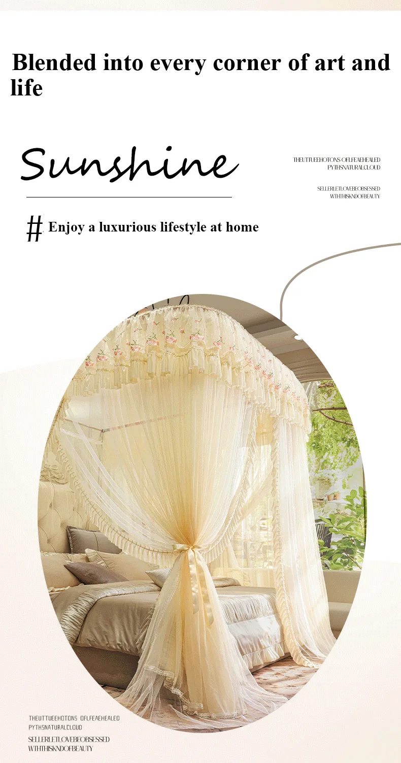 "Cloud Rail Floral" Series – Rice Apricot: Double-Track, French-Style Embroidered U-Shaped Rail Floor-Length Mosquito Net "Cloud Rail Floral" Series – Rice Apricot: Double-Track, French-Style Embroidered U-Shaped Rail Floor-Length Mosquito Net