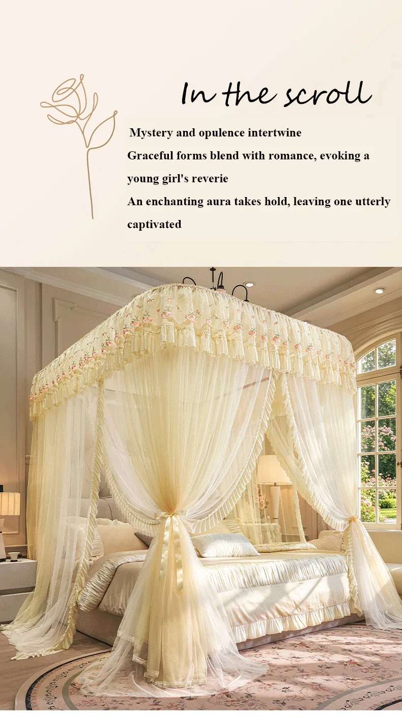 "Cloud Rail Floral" Series – Rice Apricot: Double-Track, French-Style Embroidered U-Shaped Rail Floor-Length Mosquito Net "Cloud Rail Floral" Series – Rice Apricot: Double-Track, French-Style Embroidered U-Shaped Rail Floor-Length Mosquito Net