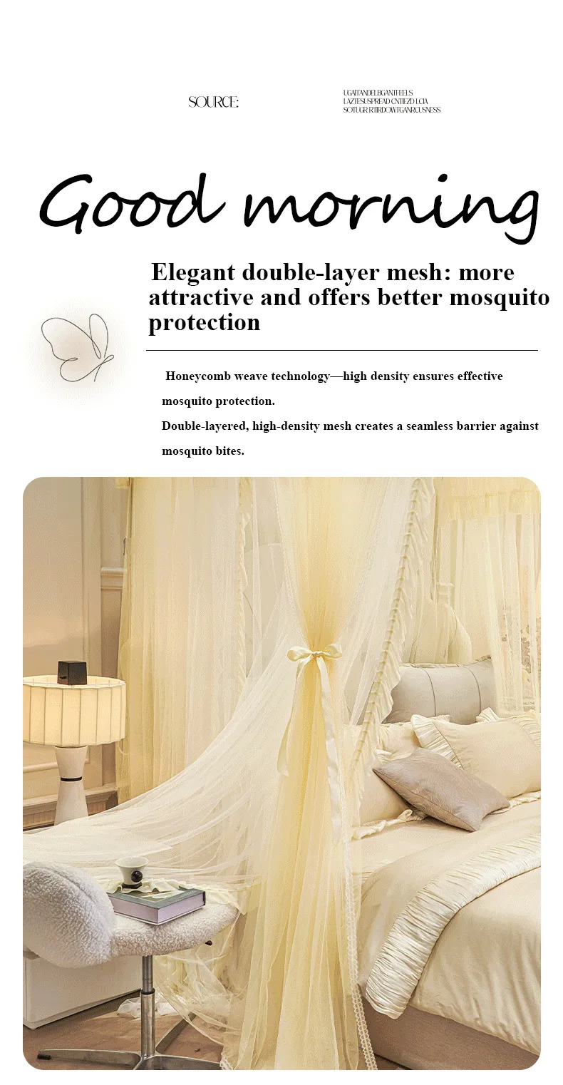 "Cloud Rail Floral" Series – Rice Apricot: Double-Track, French-Style Embroidered U-Shaped Rail Floor-Length Mosquito Net "Cloud Rail Floral" Series – Rice Apricot: Double-Track, French-Style Embroidered U-Shaped Rail Floor-Length Mosquito Net