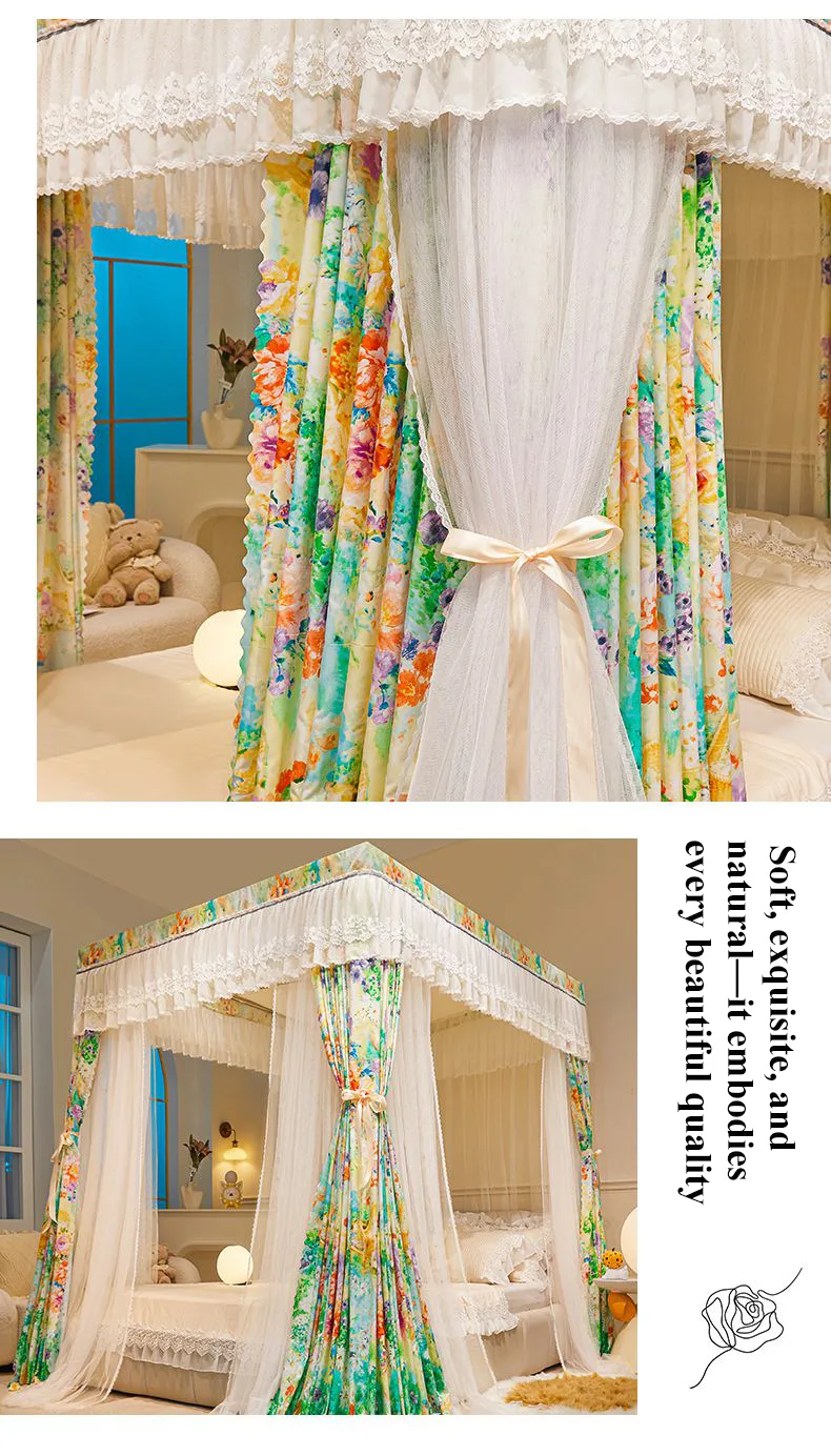 "Dancing Youth" Floor-Length Curtain-Style Mosquito Net (Double-Rod/Five-Way Connector Version) "Dancing Youth" Floor-Length Curtain-Style Mosquito Net (Double-Rod/Five-Way Connector Version)