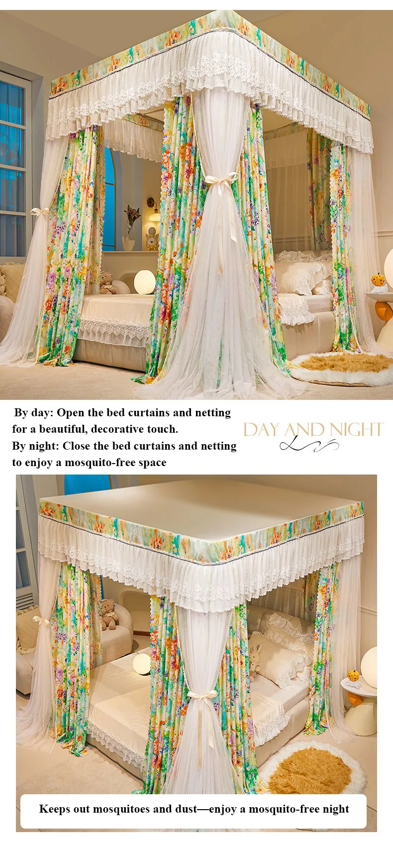 "Dancing Youth" Floor-Length Curtain-Style Mosquito Net (Double-Rod/Five-Way Connector Version) "Dancing Youth" Floor-Length Curtain-Style Mosquito Net (Double-Rod/Five-Way Connector Version)