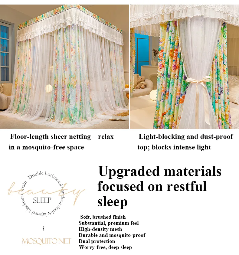 "Dancing Youth" Floor-Length Curtain-Style Mosquito Net (Double-Rod/Five-Way Connector Version) "Dancing Youth" Floor-Length Curtain-Style Mosquito Net (Double-Rod/Five-Way Connector Version)