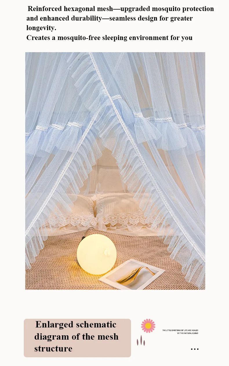Alice blue-grey dome mosquito net with French lace trim Alice blue-grey dome mosquito net with French lace trim