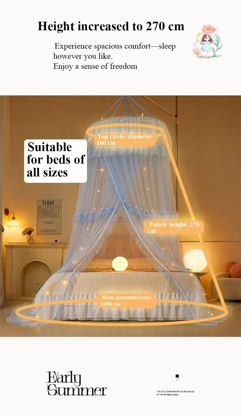 Alice blue-grey dome mosquito net with French lace trim Alice blue-grey dome mosquito net with French lace trim