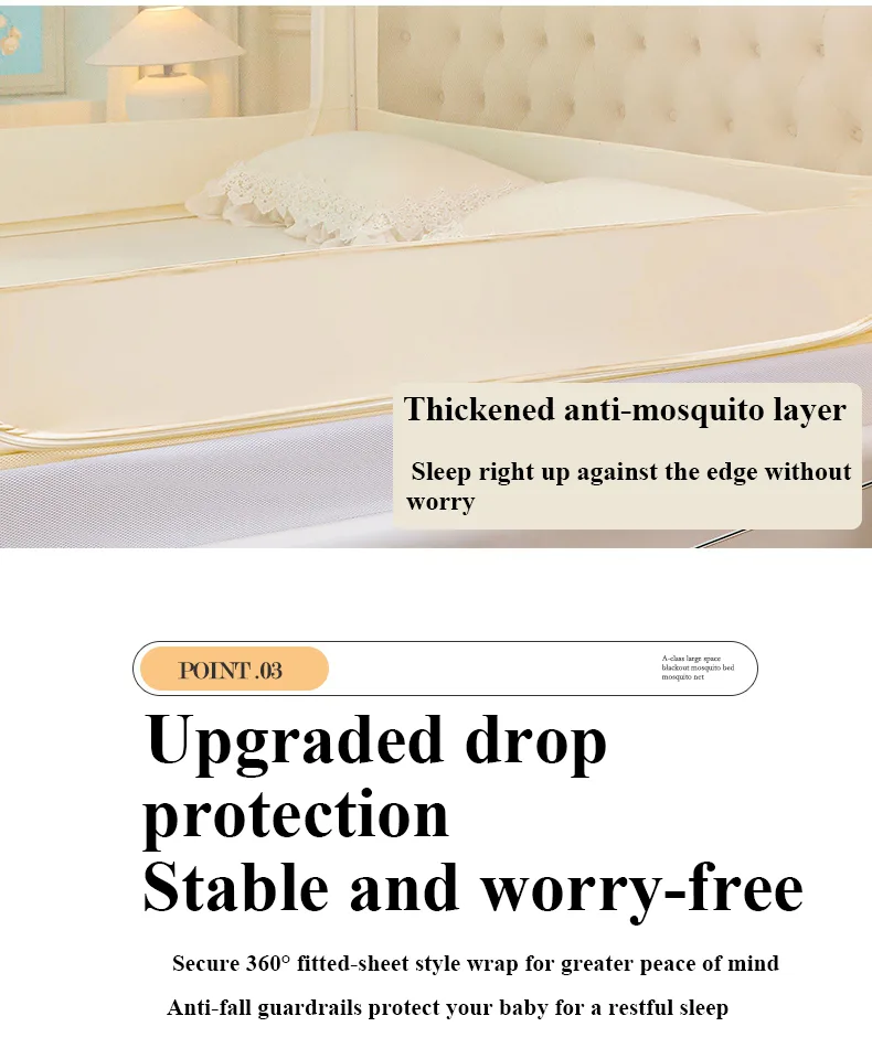 Cream-yellow, new-style blackout embroidered bed curtains with printed patterns and mosquito netting Cream-yellow, new-style blackout embroidered bed curtains with printed patterns and mosquito netting