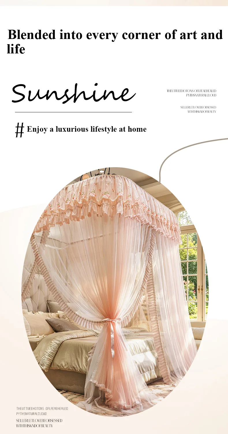 "Cloud-Rail Floral Landscape" – Soft Jade-Tone, Double-Track, French-Style Embroidered U-Shaped Rail Floor-Standing Mosquito Net "Cloud-Rail Floral Landscape" – Soft Jade-Tone, Double-Track, French-Style Embroidered U-Shaped Rail Floor-Standing Mosquito Net