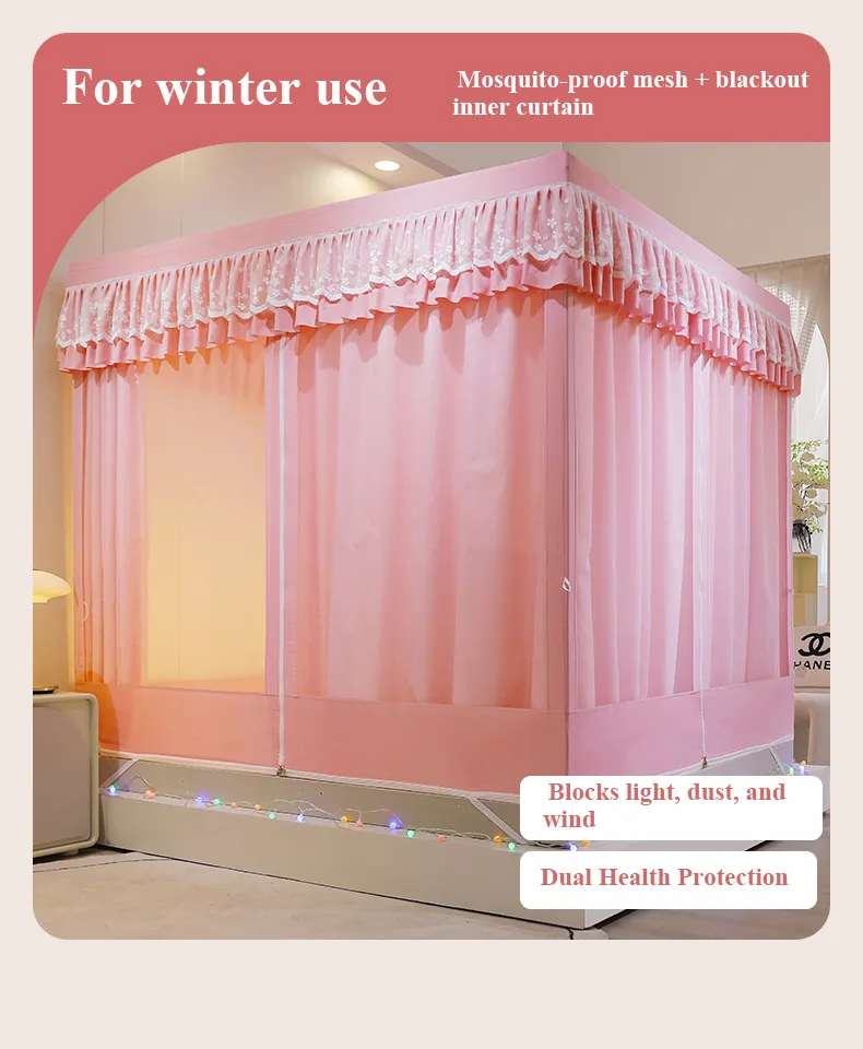 Rose Pink – New Princess-Style Bed-Curtain Blackout Mosquito Net Rose Pink – New Princess-Style Bed-Curtain Blackout Mosquito Net
