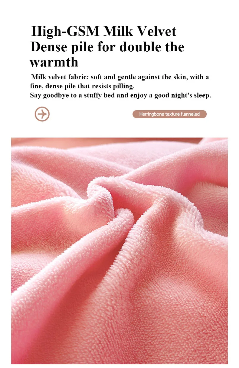 Soft Pink French-Style Thickened Milk Fleece 4-Piece Bedding Set