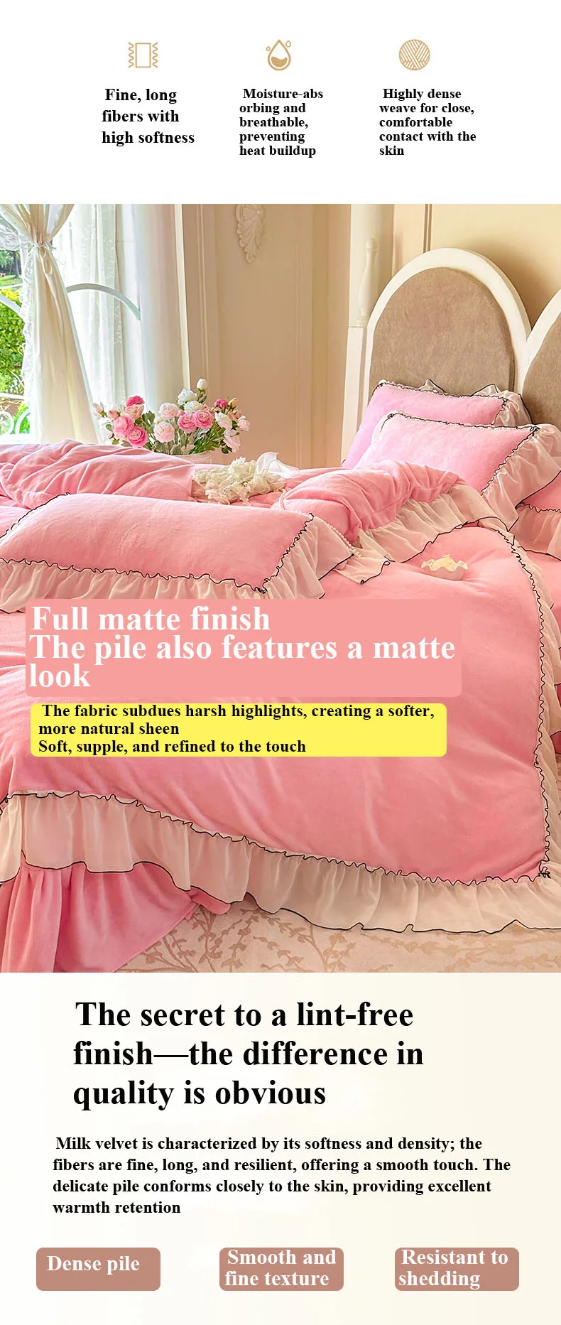 Soft Pink French-Style Thickened Milk Fleece 4-Piece Bedding Set