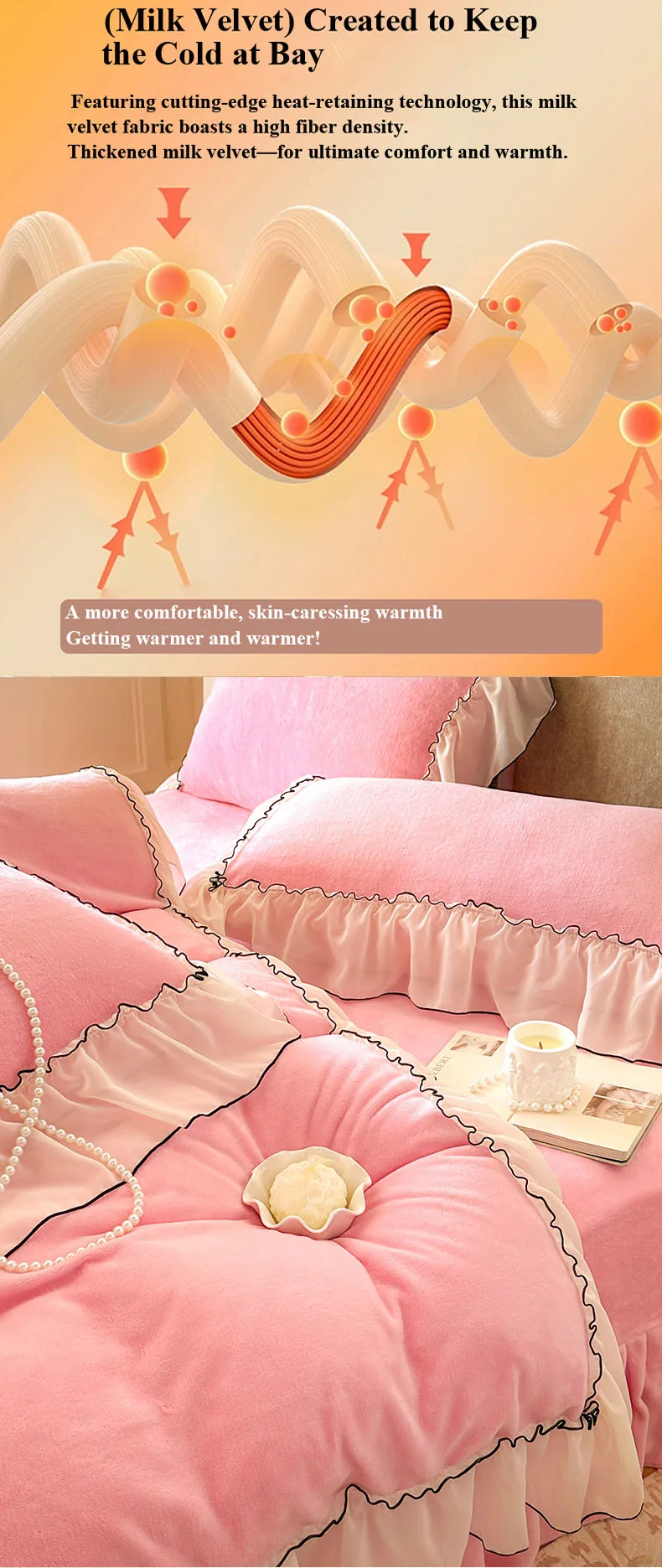 Soft Pink French-Style Thickened Milk Fleece 4-Piece Bedding Set