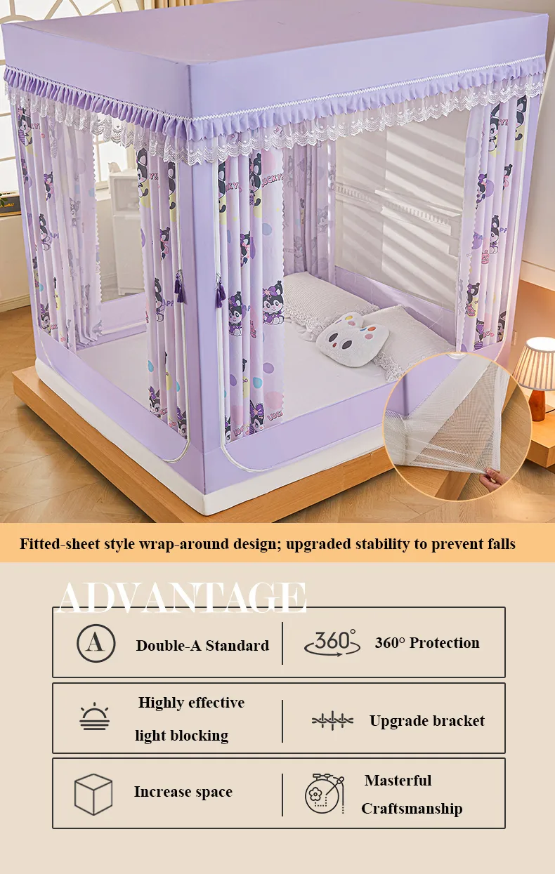 Good Partner Purple Baby-Grade Printed Blackout Mosquito Net for Beds