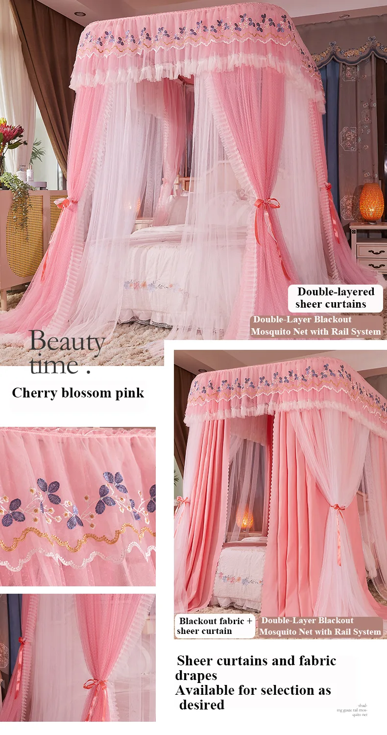 Double-Layer Blackout Bed Curtains with Track System – Class A Antibacterial Fabric, Mosquito Netting, and Privacy Drapes Double-Layer Blackout Bed Curtains with Track System – Class A Antibacterial Fabric, Mosquito Netting, and Privacy Drapes