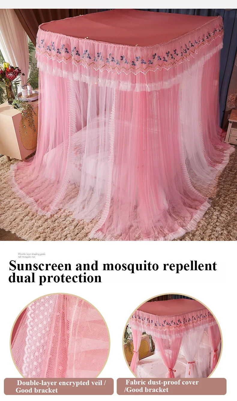 Double-Layer Blackout Bed Curtains with Track System – Class A Antibacterial Fabric, Mosquito Netting, and Privacy Drapes Double-Layer Blackout Bed Curtains with Track System – Class A Antibacterial Fabric, Mosquito Netting, and Privacy Drapes