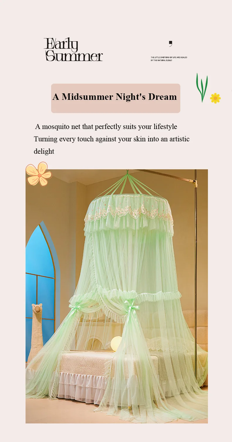 Alice green-grey dome mosquito net with French lace trim Alice green-grey dome mosquito net with French lace trim