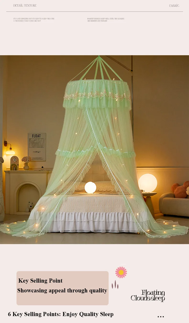 Alice green-grey dome mosquito net with French lace trim Alice green-grey dome mosquito net with French lace trim