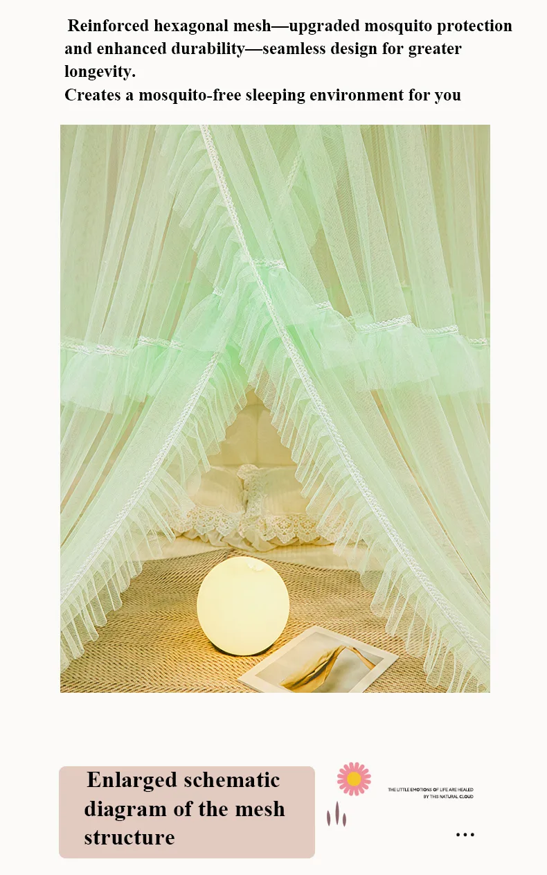 Alice green-grey dome mosquito net with French lace trim Alice green-grey dome mosquito net with French lace trim