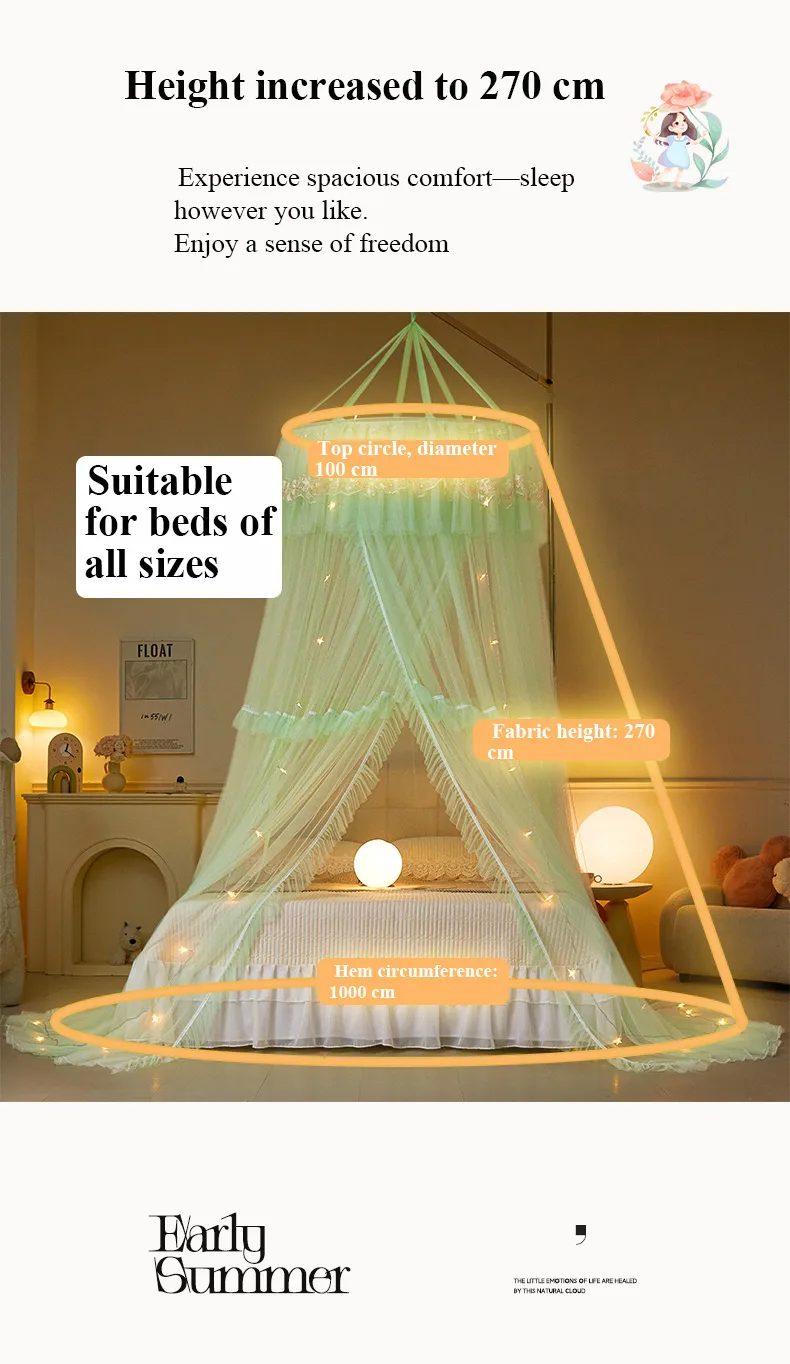 Alice green-grey dome mosquito net with French lace trim Alice green-grey dome mosquito net with French lace trim