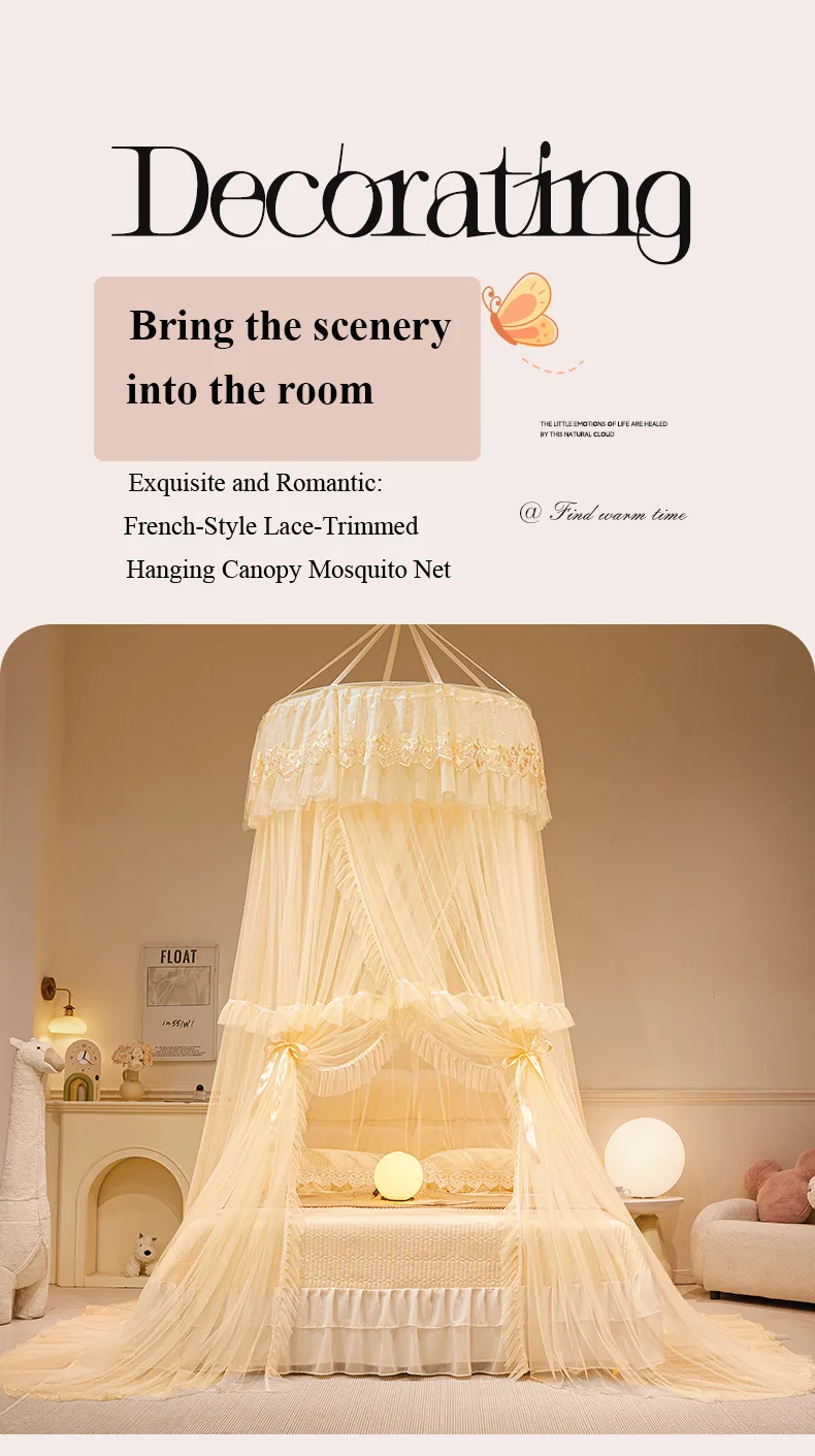 apricot-dome mosquito net with French lace trim apricot-dome mosquito net with French lace trim