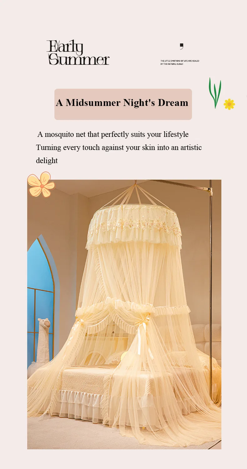 apricot-dome mosquito net with French lace trim apricot-dome mosquito net with French lace trim