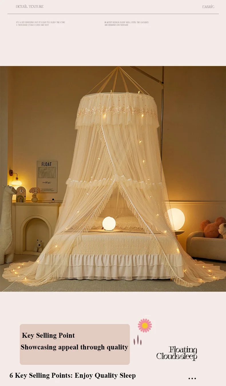 apricot-dome mosquito net with French lace trim apricot-dome mosquito net with French lace trim