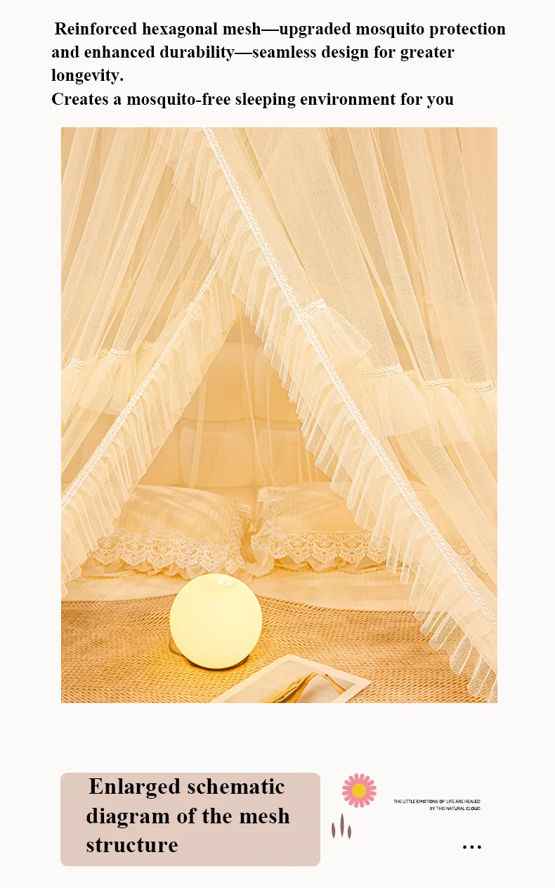 apricot-dome mosquito net with French lace trim apricot-dome mosquito net with French lace trim