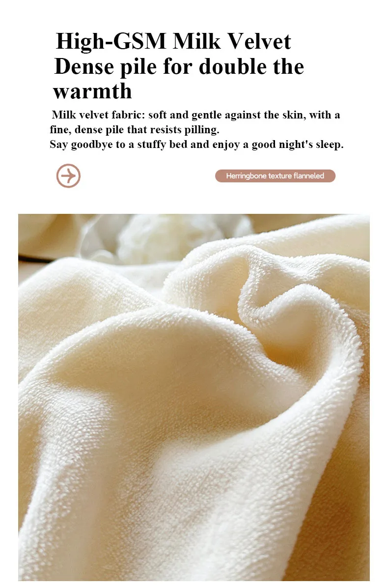 Soft Cream white French-Style Thickened Milk Fleece 4-Piece Bedding Set