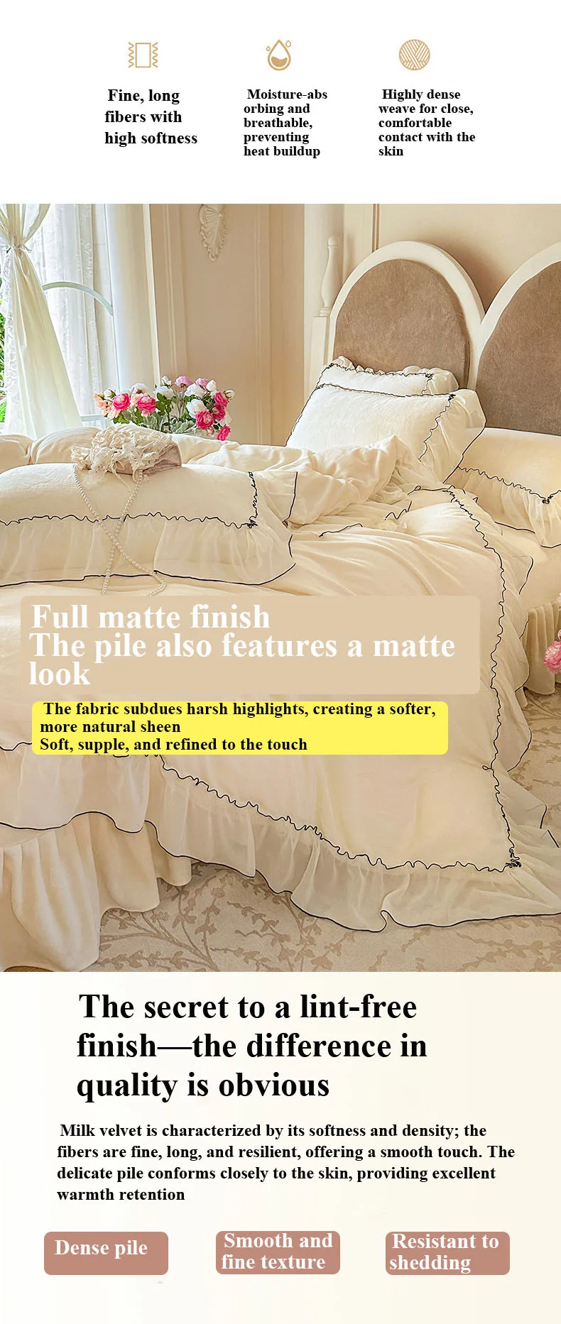 Soft Cream white French-Style Thickened Milk Fleece 4-Piece Bedding Set