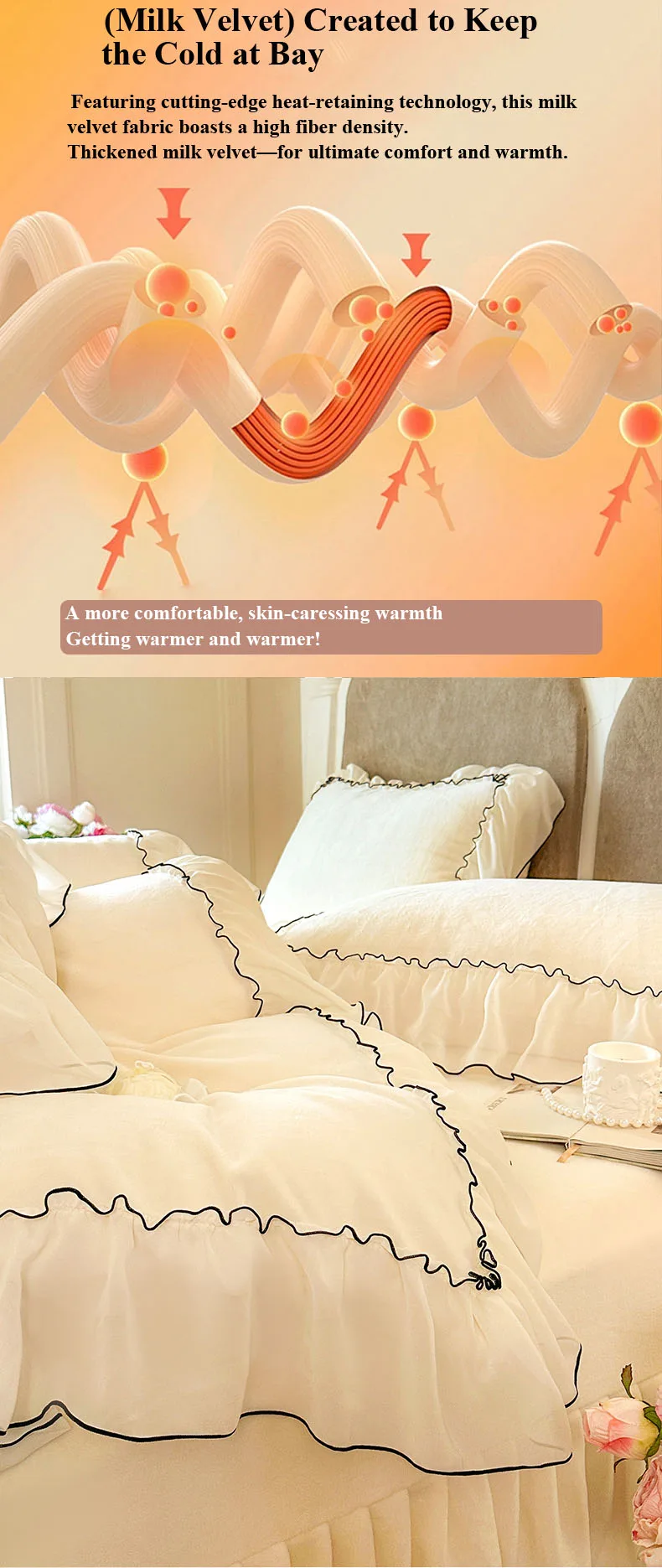 Soft Cream white French-Style Thickened Milk Fleece 4-Piece Bedding Set
