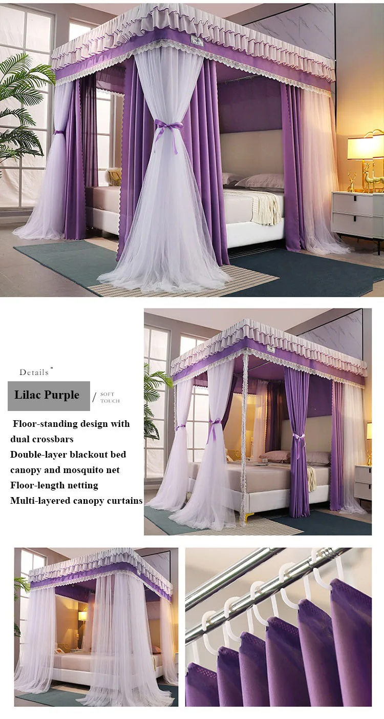 Lilac-Purple Double-Layer Korean-Style Bed Canopy: 1.8m Bed Mosquito Net with Dustproof Top, Windproof and Warm, Princess-Style Bed Curtains for Home Use Lilac-Purple Double-Layer Korean-Style Bed Canopy: 1.8m Bed Mosquito Net with Dustproof Top, Windproof and Warm, Princess-Style Bed Curtains for Home Use