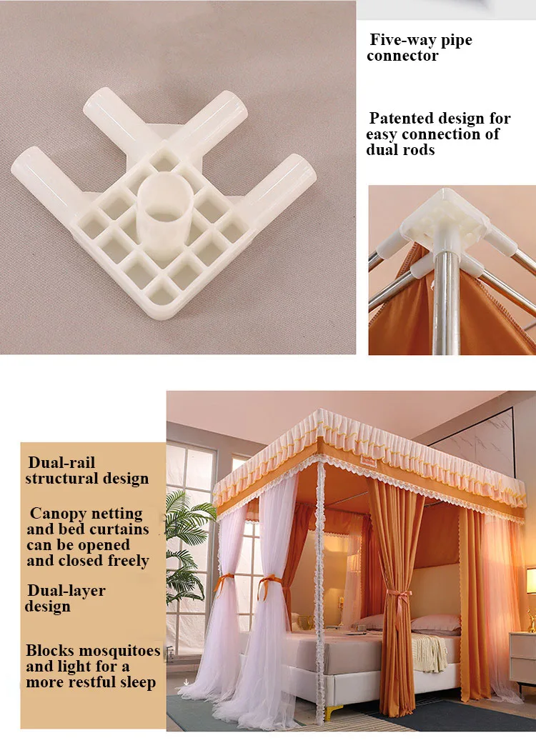Lilac-Purple Double-Layer Korean-Style Bed Canopy: 1.8m Bed Mosquito Net with Dustproof Top, Windproof and Warm, Princess-Style Bed Curtains for Home Use