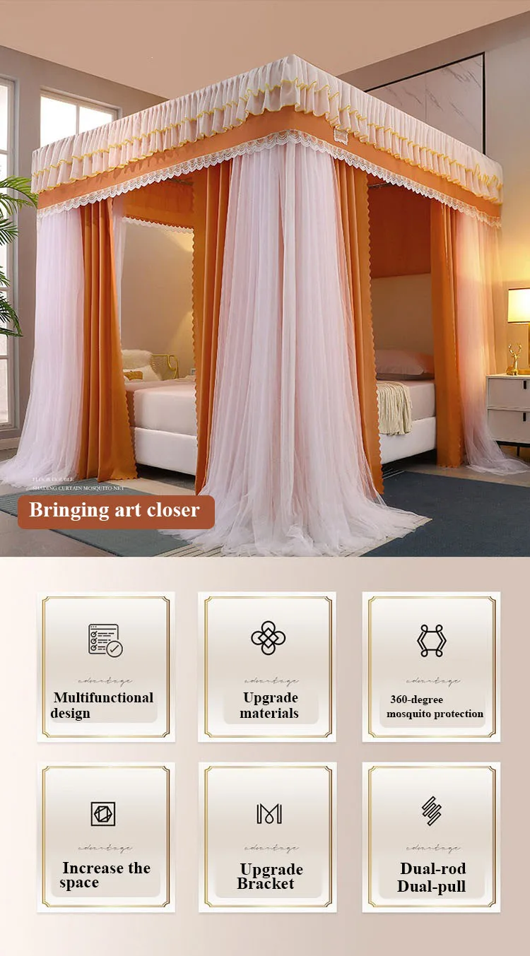 Lilac-Purple Double-Layer Korean-Style Bed Canopy: 1.8m Bed Mosquito Net with Dustproof Top, Windproof and Warm, Princess-Style Bed Curtains for Home Use